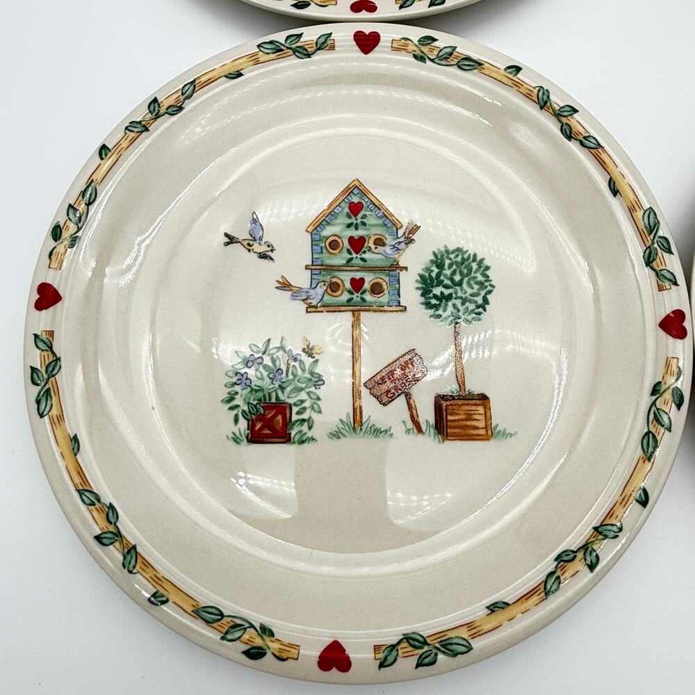 Hand-Painted Birdhouse Ceramic Serving Plates - Cream and Green (Set) - Picture 12 of 13